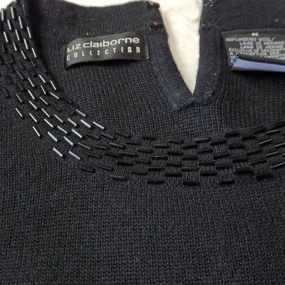 Liz Claiborne Sz. M 100% Merino Short Sleeve Embellished Collar Wool Sweater - Picture 4 of 8